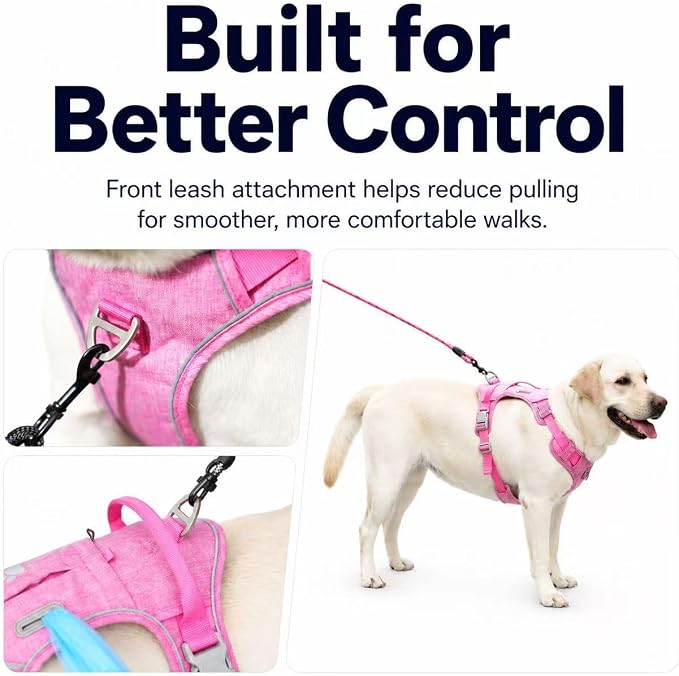 No Pull Dog Harness with Built-in Hidden AirTag & GPS Tracker Holder, Reflective Adjustable Escape-Proof Vest Harness for Small & Medium Dogs (Hot Pink, M)