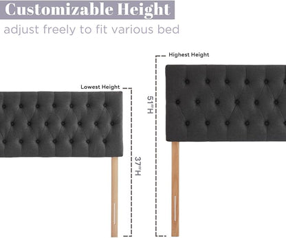 Cal King Size Headboard only, Modern Button Tufted Upholstered Headboards, Premium Linen Fabric Headboard with Wooden Legs, Adjustable Solid Wood Head Board, Dark Grey