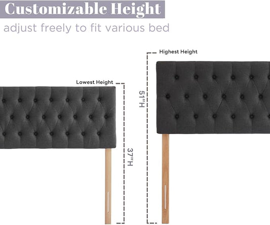 Cal King Size Headboard only, Modern Button Tufted Upholstered Headboards, Premium Linen Fabric Headboard with Wooden Legs, Adjustable Solid Wood Head Board, Dark Grey