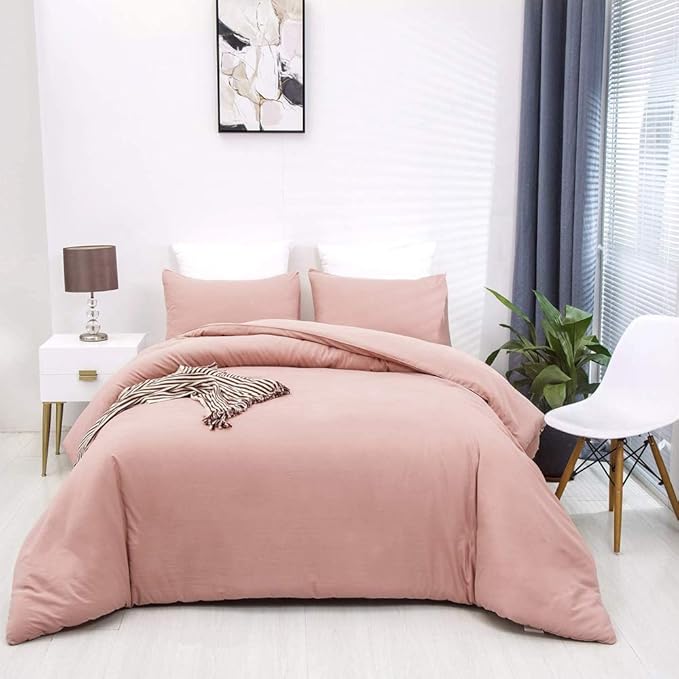 KAREVER Pink Comforter Set King Blush Bedding Set Girls Bed Comforter Set Breathable Blanket Teens Light Pink Lightweight Quilts Set King Size