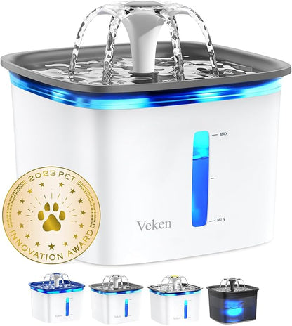 Veken Innovation Award Winner 95oz/2.8L Cat Water Fountain | Automatic Pet Fountain Dog Water Dispenser with Replacement Filters & Silicone Mat, Gift for Cats, Dogs, Multiple Pets (Grey)