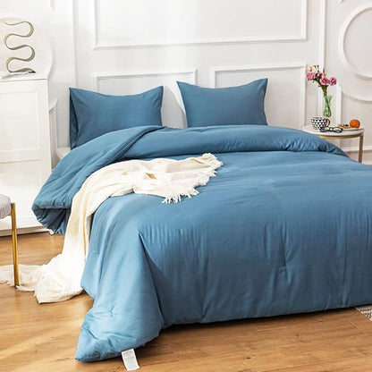Cottonight Lake Blue Comforter Sets Queen Blue Modern Bedding Comforter Set Full Size Haze Blue Solid Blanket Quilts Lightweight Breathable 3 Piece Bedding Comforter for Alll Ages Season