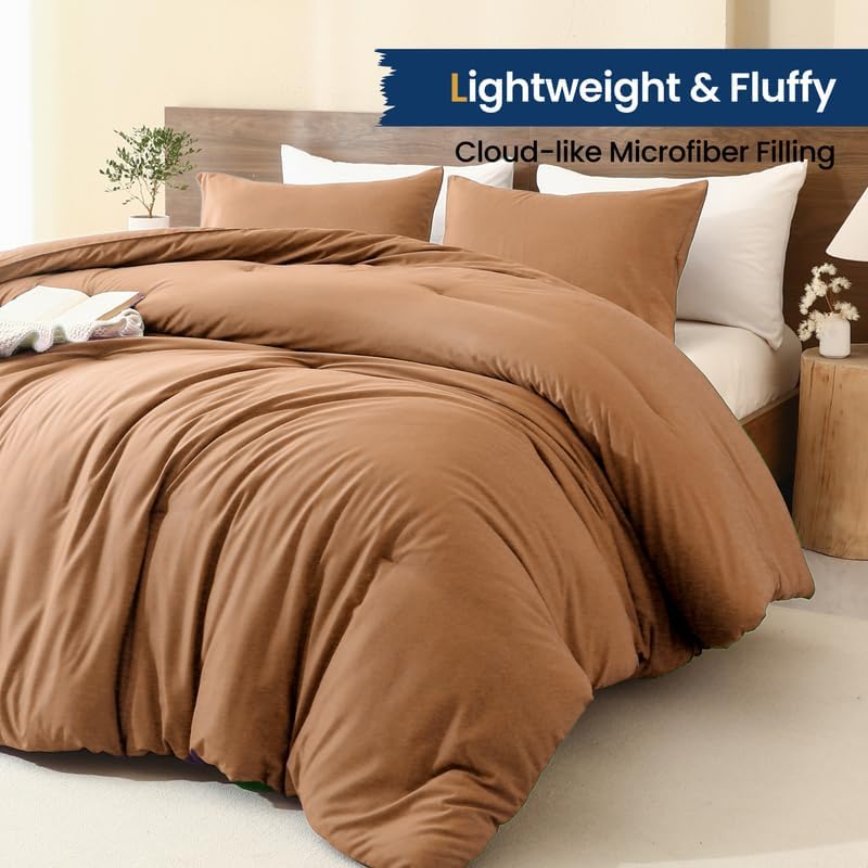 Paxrac Latte Queen Comforter Set, 3 Pieces Light Brown Bedding Set, Soft Fluffy Comforter, All Season Bed Set (90"x90" Comforter & 2 Pillowcases)