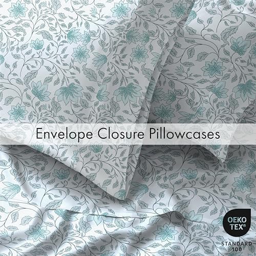 RUVANTI 100% Cotton Split King Sheets, Percale Sheets Set, Wildflower Nest