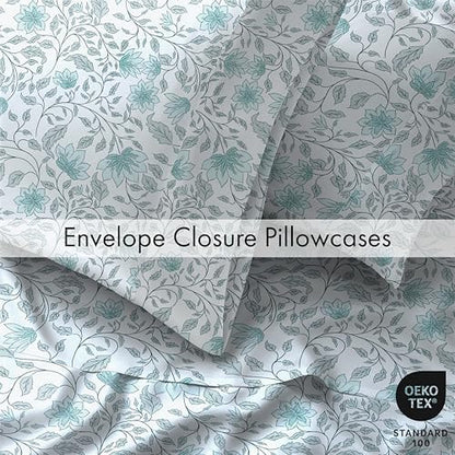 RUVANTI 100% Cotton Twin XL Sheets, Percale Twin XL Set, Wildflower Nest
