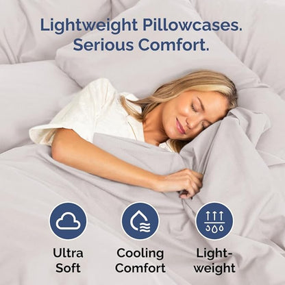 Queen Pillow Cases Set of 4 - Ultra Soft Hotel Quality Pillowcase Covers - Comfy, Cozy & Wrinkle Free - Shrink, Stain & Fade Resistant - Machine Washable Pillow Protectors - 4 Piece Set - Light Grey