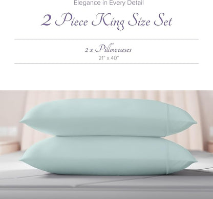Carressa Linen 100% Egyptian Cotton Pillow Cases King Size Set of 2 - Luxury 600 Thread Count King Size Pillowcases (Sea Foam), Silky Soft, Cooling, Breathable Sateen Weave Hotel Quality Pillow Covers