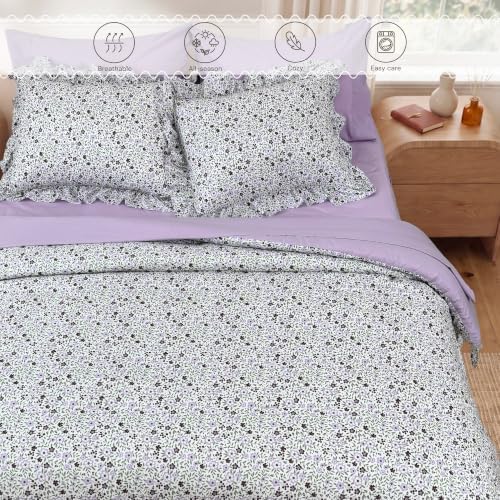 BLOOMHAVEN King Size Comforter Set-7 Pieces Floral Ruffle Bedding Set