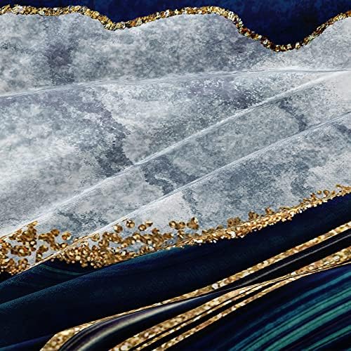 Royal Blue Marble Duvet Cover Set Twin Size Sequin Gold Bedding Comforter Covers with 2 Pillow Shams Breathable Durable Soft Comfy