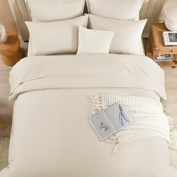 Litanika Oversized King Comforter Sets Beige - 7 Pieces Bed in a Bag Oversized King Bedding Comforter Sets, Solid Lightweight Bed Set with Comforter, Sheets, Pillowcases & Shams