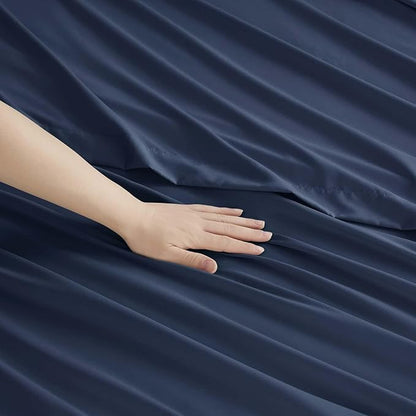 Clara Clark RV Queen Sheets, 6 Piece RV Sheets Set - Hotel Luxury Sheets for RV Bunks, Super Soft Bedding Set, Short Queen,Navy Blue