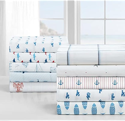 Nautica - Twin XL Size Sheet Set, Crisp & Tailored Cooling Sheets with a Smooth Cotton Percale Lightweight Feel - Bed Sheets with Matching Pillowcase & Fitted Sheet (Whitewood Sail Blue)