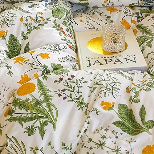 Wellboo Botanical Comforters Queen White and Green Floral Bedding Comforter Sets Sage Green Plant Bedding Full Girls Women Cotton Watercolor Flower Quilts Garden Bohemian Bedding Rustic Leaf Blossom