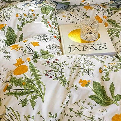 Wellboo Botanical Comforters Queen White and Green Floral Bedding Comforter Sets Sage Green Plant Bedding Full Girls Women Cotton Watercolor Flower Quilts Garden Bohemian Bedding Rustic Leaf Blossom