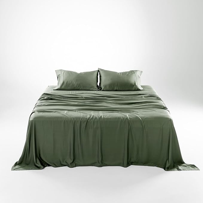 Olive + Crate Tencel Lyocell Eucalyptus Sheets King Size - Cooling Tencel Sheets for Hot Sleepers with 18 Inch Deep Pocket Fit - Moss 4-Piece Set
