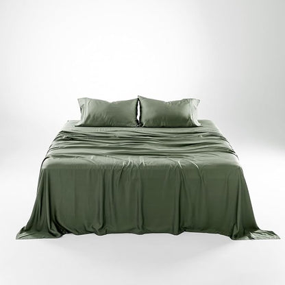 Olive + Crate Tencel Lyocell Eucalyptus Sheets King Size - Cooling Tencel Sheets for Hot Sleepers with 18 Inch Deep Pocket Fit - Moss 4-Piece Set