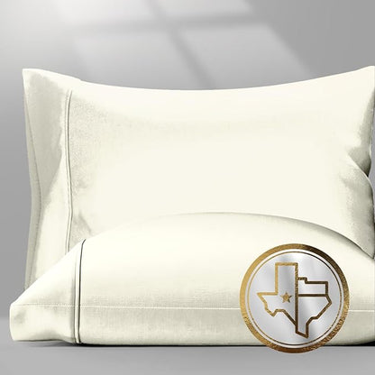 TEXAS LINEN CO. 100% Egyptian Cotton Pillow Cases King Size Set of 2 - Luxury 1500 Thread Count Sateen Weave Ivory Pillow Covers, Silky Soft, Breathable & Cooling Pillowcases, Fits King Size Pillows