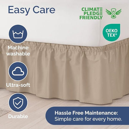 Wrap Around Dust Ruffle Bed Skirt – Cream - Twin/Twin XL Size Beds with 21 in. Drop – Easy Fit Elastic Strap - Pleated Bedskirt with Brushed Fabric - Wrinkle Free, Machine Wash - by CGK Linens