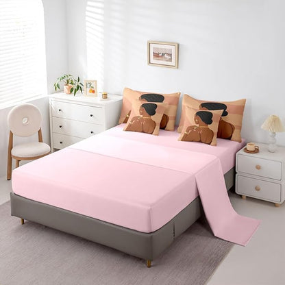 Fashion Black Woman Sheet Set With Comforter Queen Size Romantic Makeup Themed Girls 7 Piece Bedding Set Fashionable Gorgeous Comforter Sets Vogue Afro Girls Bed In A Bag For Kids Teens Adult Bedroom