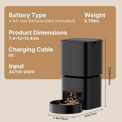 Automatic Cat Feeder, 5G WiFi APP Control Automatic Pet Feeder, 5L Cat Dry Food Dispenser with Remote Feeding,10 Meals Programmable 1-15 Portion Control Auto Dog Feeders for Cats,Puppy