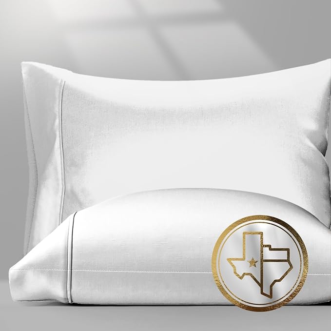 Texas Linen Co. 100% Egyptian Cotton Pillow Cases Standard/Queen Size Set of 2 - Luxury 1500 Thread Count Sateen Light Grey Pillow Cases, Soft Cotton Pillowcases Fits Standard & Queen Size Pillows
