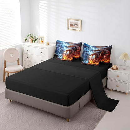 Feelyou Medieval Dragon Comforter Set 7 Pieces Full Size Lightning Fire Pattern Bedding Set for Boys Girls Ancient Wildlife Bed in a Bag with Comforter, Sheets, Pillowcases & Cushion Covers