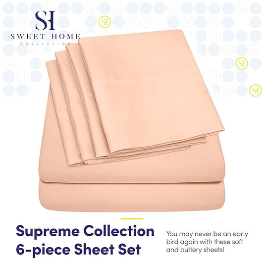 King Size Bed Sheets - 6 Piece 1500 Supreme Collection Fine Brushed Microfiber Deep Pocket King Sheet Set Bedding - 2 Extra Pillow Cases, Great Value, King, Peach