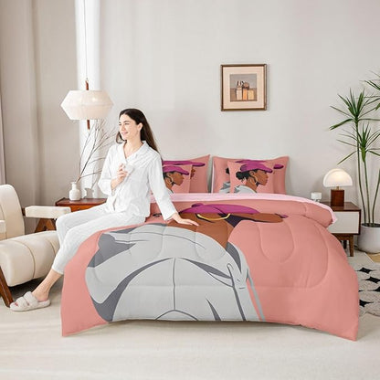 Black Girls Girls 7 Piece Bedding Set King Size Fashion Black Woman Comforter Sets Vogue Fashionable Gorgeous Sheet Set For Kids Children Women Bedroom Decor African Princess Magical Bed In A Bag