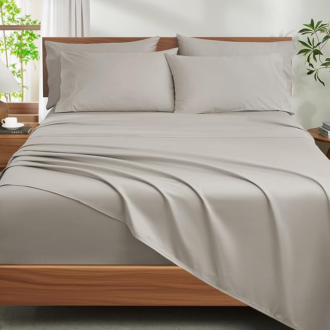 Ivellow 100% Egyptian Cotton Sheets King Size Set - 1200 Thread Count 6 PC 18" Deep Pocket King Size Bed Sheet Set，Durable Hotel Quality Luxury Soft Breathable Beige Cooling Sheet Sets Bedding