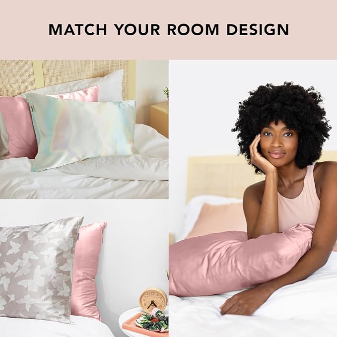Kitsch Satin Pillowcase with Zipper for Hair & Skin - Softer Than Silk Pillow Cases, Smooth Cooling Satin Pillow Case, Wrinkle-Free, Machine Washable, King Size Satin Pillow Case 19x36 - Blush, 2pcs