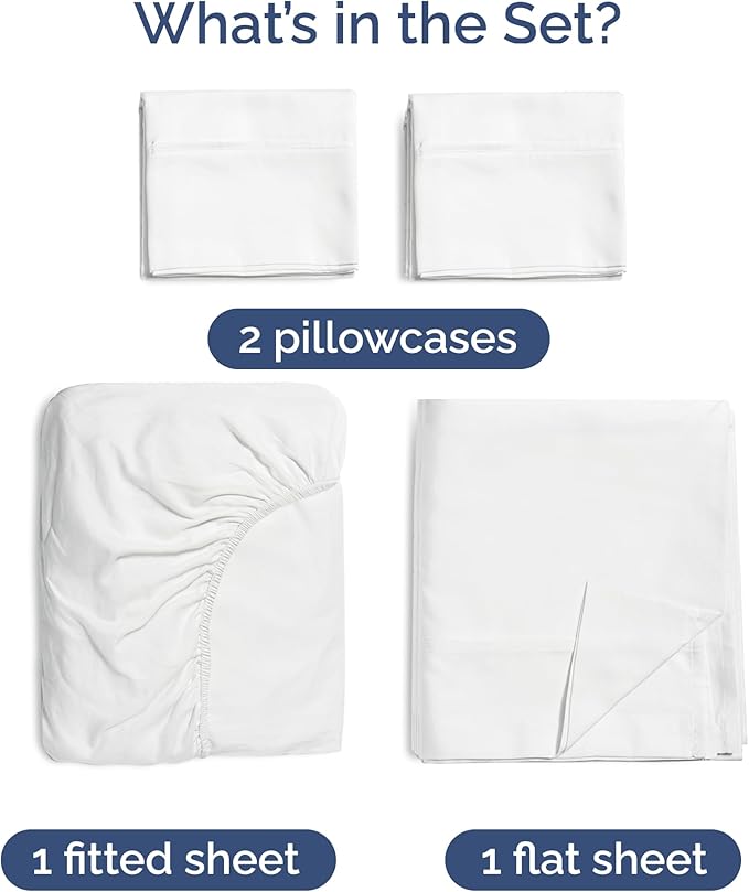 100% Rayon Derived From Bamboo - Bamboo Sheets Cal King Size - Cooling Sheets for Cal King - Soft, Breathable & Hotel Luxury Bedding - 1 Flat & 1 Fitted & 2 Pillowcases w/ 16 Inch Deep Pockets - White