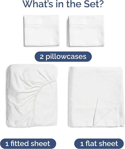 100% Rayon Derived From Bamboo - Bamboo Sheets Cal King Size - Cooling Sheets for Cal King - Soft, Breathable & Hotel Luxury Bedding - 1 Flat & 1 Fitted & 2 Pillowcases w/ 16 Inch Deep Pockets - White