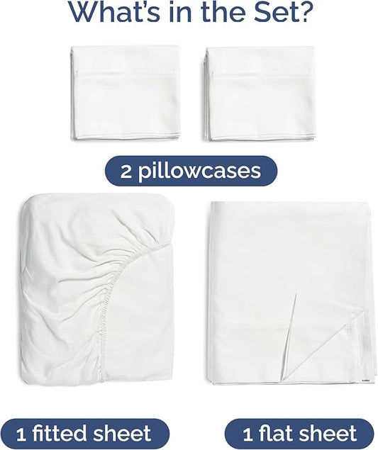 100% Rayon Derived From Bamboo - Bamboo Sheets Cal King Size - Cooling Sheets for Cal King - Soft, Breathable & Hotel Luxury Bedding - 1 Flat & 1 Fitted & 2 Pillowcases w/ 16 Inch Deep Pockets - White