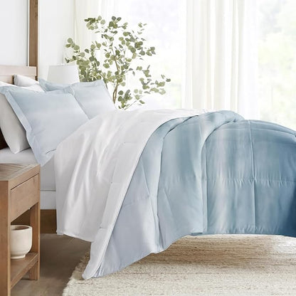 LINENS & HUTCH Comforter Set Patterned Microfiber All Season Down-Alternative Ultra Soft Bedding in Ocean Waves White - Full/Queen Ocean Waves White Light Blue