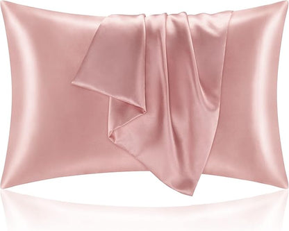 BEDELITE Satin Pillowcase with Zipper, Rose Pink Pillow Cases Queen Size Set of 2, Super Soft and Cooling Similar to Silk Pillow Cases, Gift for Women Men(20x30 Inches)