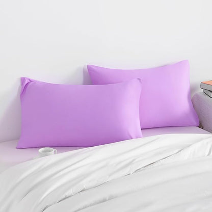 NTBAY Standard Pillow Cases Set of 2, 2 Pack Brushed Microfiber 20x26 Pillow Cases, Soft, Wrinkle, Fade, Stain Resistant Light Purple Pillow Cases with Envelope Closure, 20x26 Inches, Light Purple