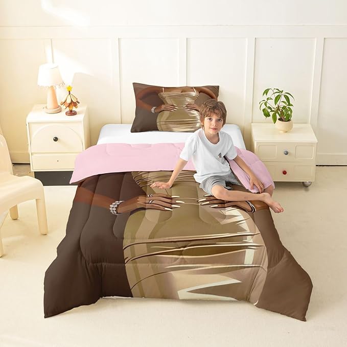 Erosebridal Fashion Black Woman Bedding Set for Kids Vogue Black Girls Twin Comforter Set Fashionable Gorgeous Duvet Insert for Girls Women Teens Romantic Fashion Theme Quilt with 1 Pillow Case
