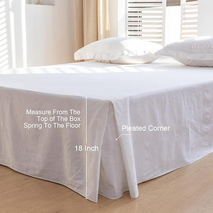 BISELINA French Linen Bed Skirt with Pleated Corner 18-Inch Tailored Drop Natural Flax Cotton Blend Basic Dust Ruffle Soft Cozy Farmhouse Bedding (18" Queen, Basic White)