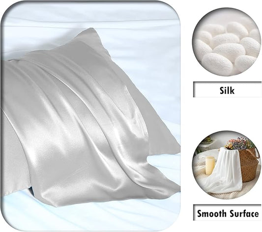 Silk Pillow Cases 2 Pack,Soft Breathable and Sliky Queen Size Pillow Cases Set of 2,Natural Mulberry Silk Pillowcase Set of 2 for Hair and Skin with Hidden Zipper (Silver Grey,20"X 30",2pcs)