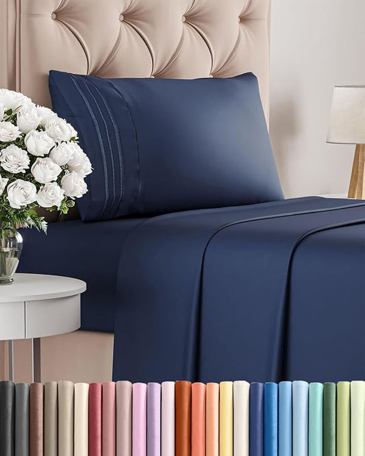 Twin XL Size 3 Piece Sheet Set - Comfy Breathable & Cooling Bed Sheets Set - Hotel Luxury Bedding for Women, Men, Kids, Teens, Boys & Girls - Deep Pockets, Soft, Wrinkle Free - Oeko-Tex - Navy Blue