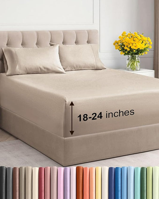 Extra Deep Twin XL Sheet Set - 4 Piece Breathable and Cooling Sheets - Hotel Luxury Bedding for Women, Men, Kids & Teens - Easy & Secure Fit - Soft, Wrinkle Free and Comfy - Extra Deep Pockets - Wheat