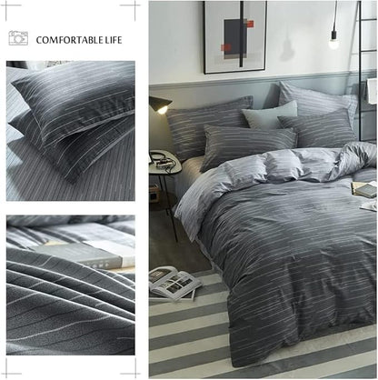 LifeTB 100% Cotton Striped Duvet Cover Set Full Size Geometric Grey Stripes Pattern Printed Bedding Set Modern Style Striped Comforter Cover for Men Boys Teens 1 Full Duvet Cover with 2 Pillowcases