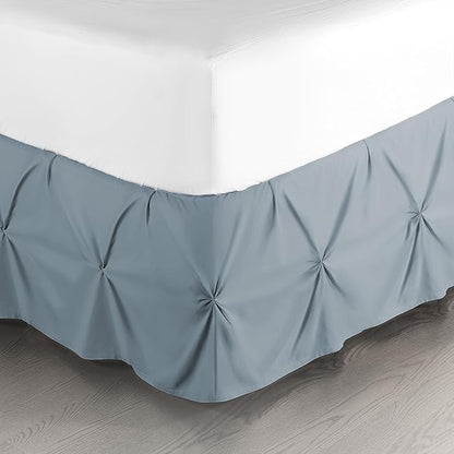 Nestl Stone Blue Bed Skirt Cal King Size, Pinch Pleat Cal King Bed Skirt, 14" Inch Drop Cal King Bedskirt, Hotel Quality Bed Skirts, Microfiber Bedskirt for Cal King Bed, Stone Blue Cal King Bed Skirt