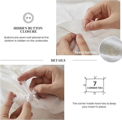 Simple&Opulence 100% Linen Duvet Cover Set, 3 PCS Natural French Flax White Ruffle Duvet Cover Full Size, Breathable Comfy Linen Bedding Comforter Cover with 2 Pillowcases (White, 78" X 86")