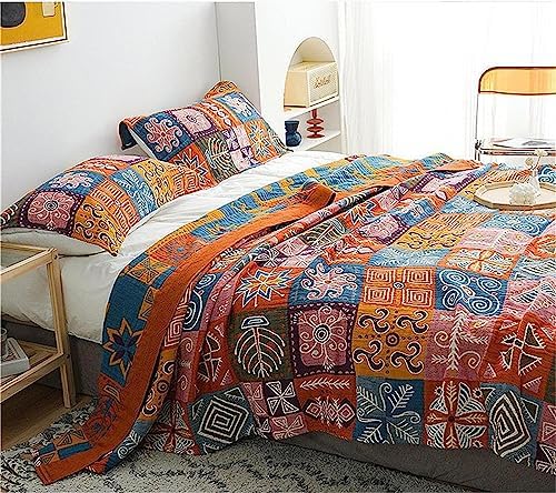 MSGKV Boho Throw Blanket 60"x80" 100% Cotton Checkered Throw for Couch