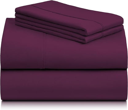 LuxClub 3 PC Sheet Set Sheets Deep Pockets 18" Eco Friendly Wrinkle Free Sheets Machine Washable Hotel Bedding Silky Soft - Eggplant Twin