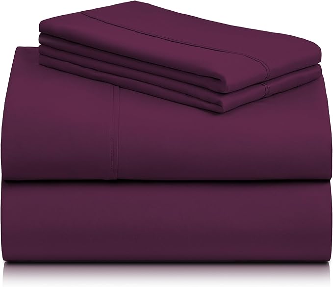 LuxClub 4 PC California King Sheet Set, Breathable Luxury Bed Sheets, Deep Pockets 18" Wrinkle Free Cooling Sheets Machine Washable Hotel Bedding Silky Soft - Eggplant Cal King