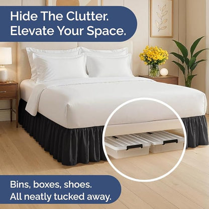 Bedskirt Full Size Ruffle - 12 inch Drop Dust Ruffle Bed Skirt with Platform - Ultra-Soft, Easy Fit, Premium Hotel Quality - Wrinkle, Fade & Shrink Resistant - for Women, Men, Kids and Teens - Black