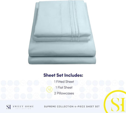 King Size Sheets - Breathable Luxury Bed Sheets with Full Elastic & Secure Corner Straps Built In - 1800 Supreme Collection Extra Soft Deep Pocket Bedding Set, Sheet Set, King, Light Blue