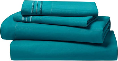 Clara Clark Bed Sheets, Premier 1800 Series 4 Piece Bed Sheet Set, Deep Pocket, Wrinkle, Fade, Stain Resistant, Luxury Soft Bedding Sheets & Pillowcases, Twin, Teal